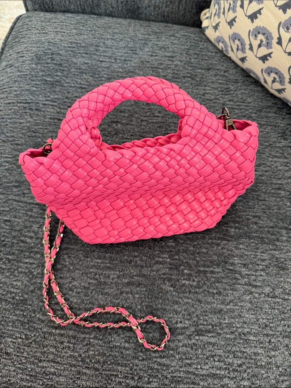 Woven Mini Tote Bag in Hot Pink